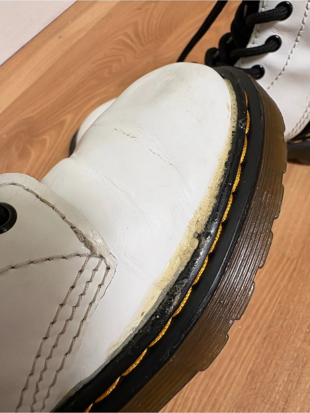 Dr. Martens White Lace-Up Kids Combat Boots with Black Trim